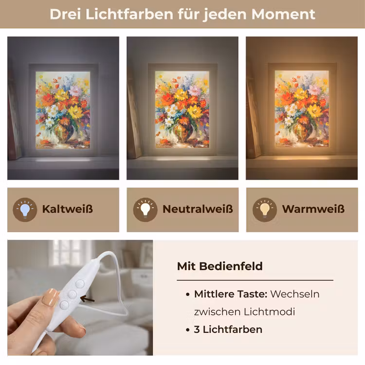 Bloemen - Kleurrijk - Olieverf - Bloempot Light Box met kabel (Tafellamp) klein -USP_lichtkleurDE