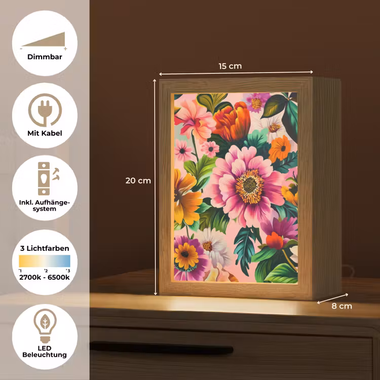 Bloemen - Kleurrijk - Roze Light Box met kabel (Tafellamp) klein -USP_DE