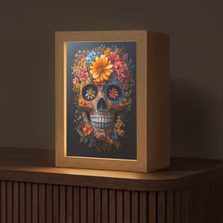 Bloemen - Kleurrijk - Schedel Light Box met kabel (Tafellamp) klein -z3d_website