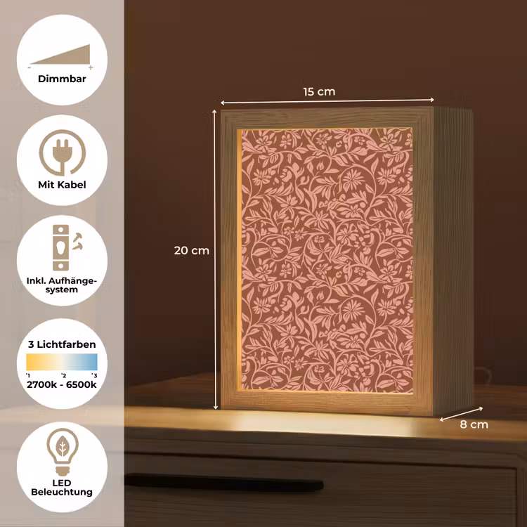 Bloemen - Print - Roze Light Box met kabel (Tafellamp) klein 925 -USP_DE