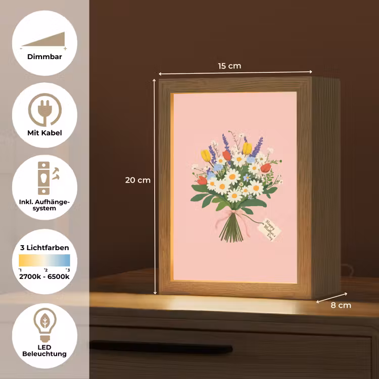 Bloemen - Lint - Kaartje Light Box met kabel (Tafellamp) klein -USP_DE