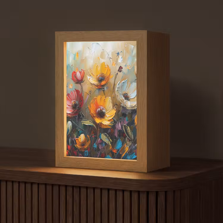 Bloemen - Verf - Kunst - Modern Light Box met kabel (Tafellamp) klein -z3d_website