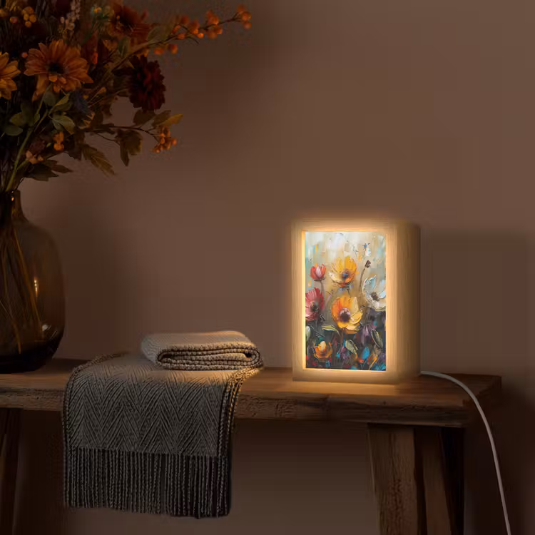 Bloemen - Verf - Kunst - Modern Light Box met kabel (Tafellamp) klein -sfeer4