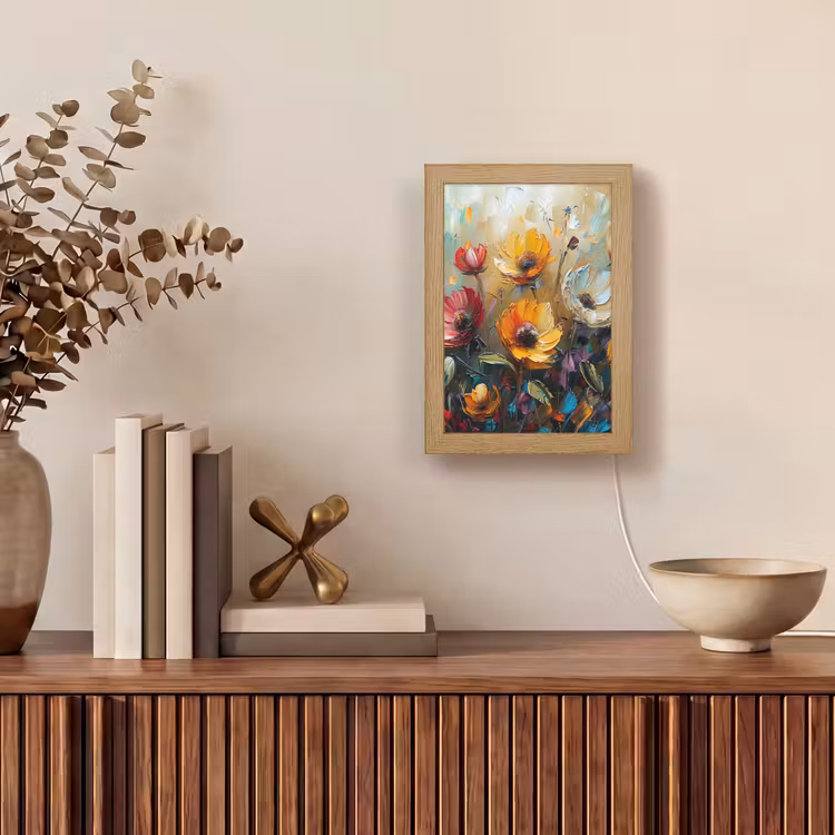 Bloemen - Verf - Kunst - Modern Light Box met kabel (Tafellamp) klein -sfeer2