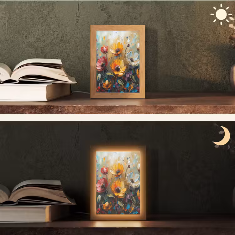 Bloemen - Verf - Kunst - Modern Light Box met kabel (Tafellamp) klein -sfeer3