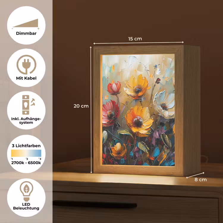 Bloemen - Verf - Kunst - Modern Light Box met kabel (Tafellamp) klein -USP_DE