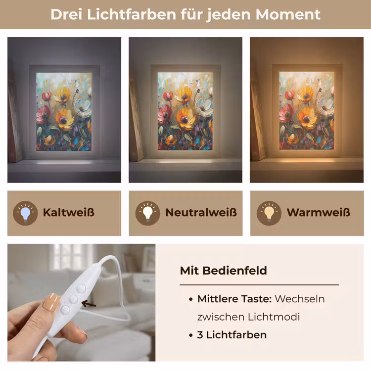Bloemen - Verf - Kunst - Modern Light Box met kabel (Tafellamp) klein -USP_lichtkleurDE