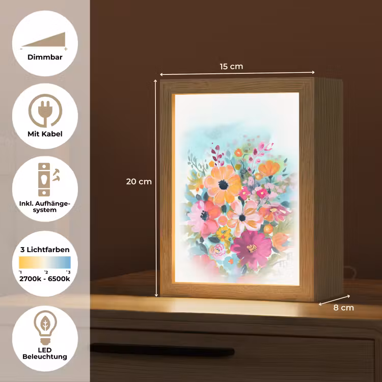 Bloemen - Kleuren - Boeket - Natuur Light Box met kabel (Tafellamp) klein -USP_DE