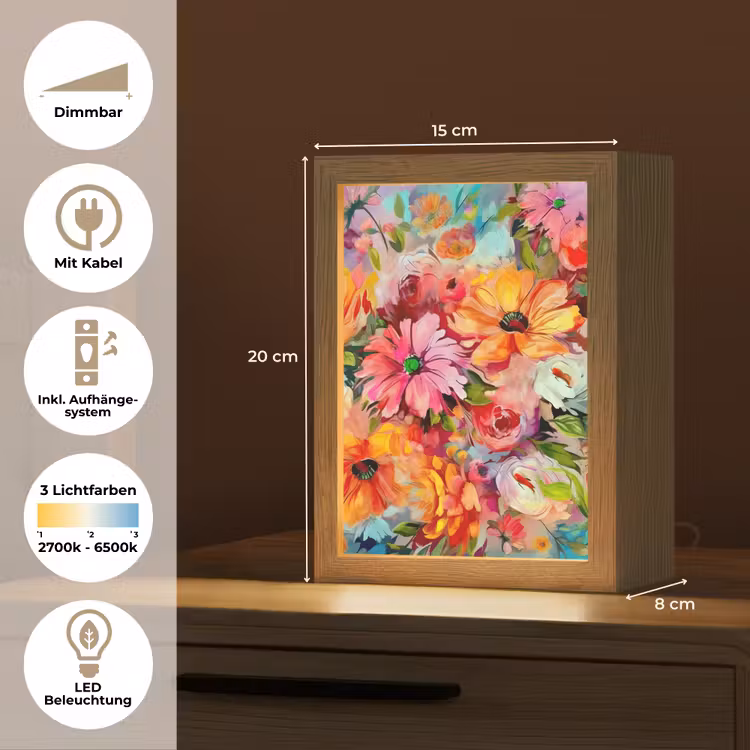 Bloemen - Kleurrijk - Kunst - Olieverf Light Box met kabel (Tafellamp) klein -USP_DE