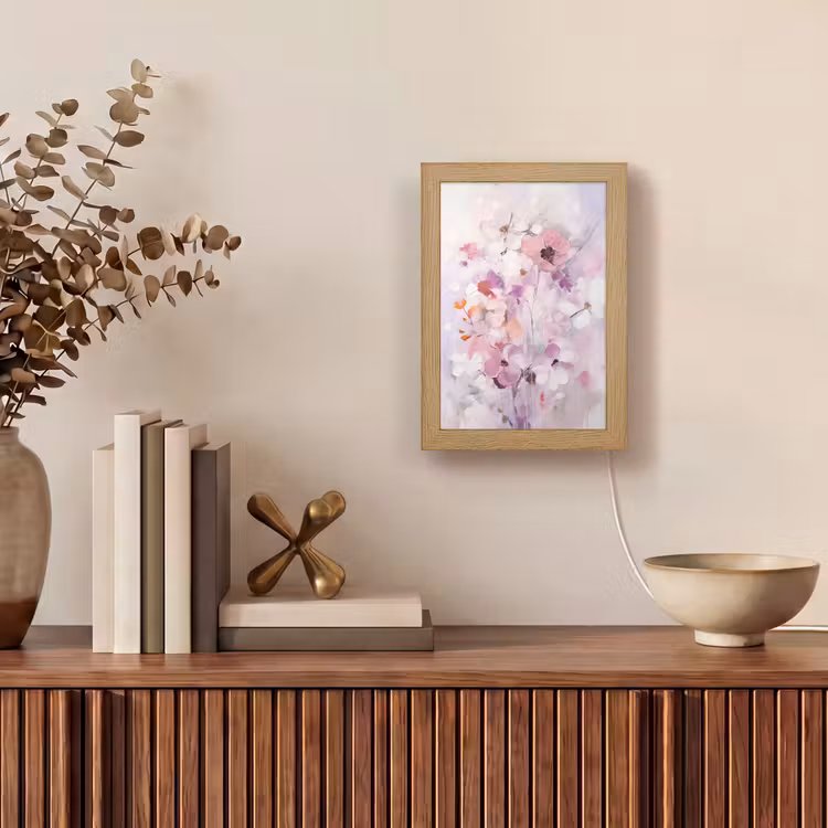 Bloemen - Lila - Watercolor - Kunst Light Box met kabel (Tafellamp) klein -sfeer2
