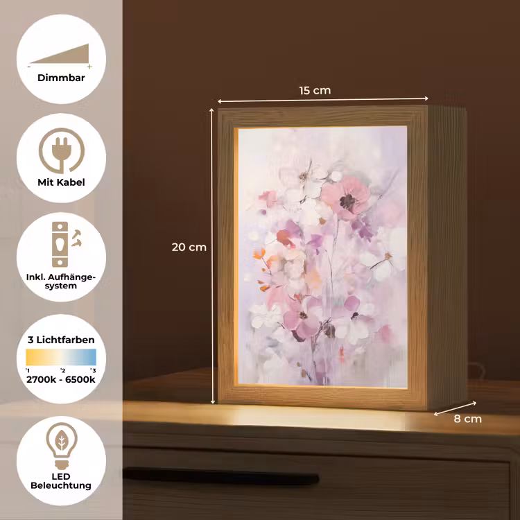 Bloemen - Lila - Watercolor - Kunst Light Box met kabel (Tafellamp) klein -USP_DE