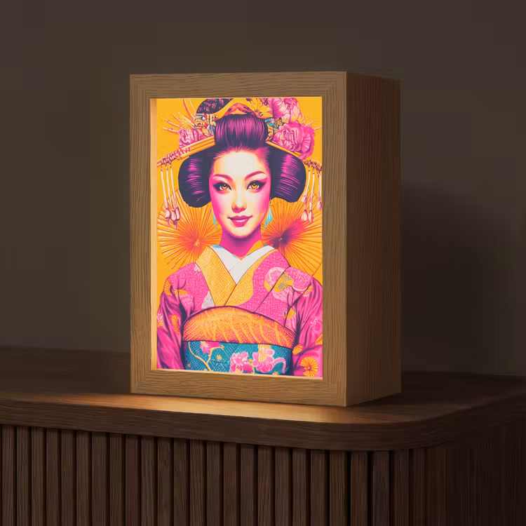 Bloemen - Vrouw - Kimono - Roze Light Box met kabel (Tafellamp) klein -z3d_website