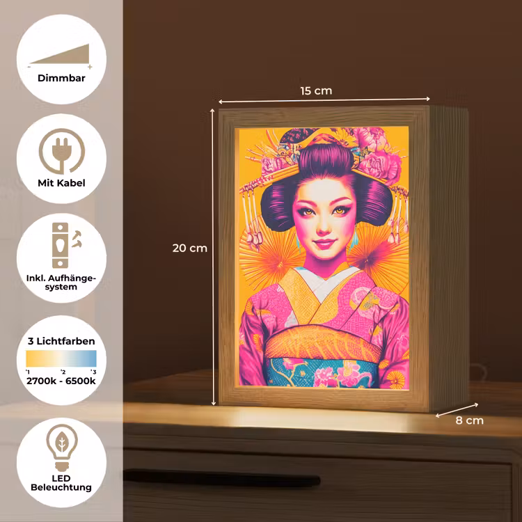 Bloemen - Vrouw - Kimono - Roze Light Box met kabel (Tafellamp) klein -USP_DE