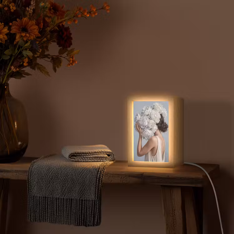 Bloemen - Vrouw - Wit Light Box met kabel (Tafellamp) klein -sfeer4