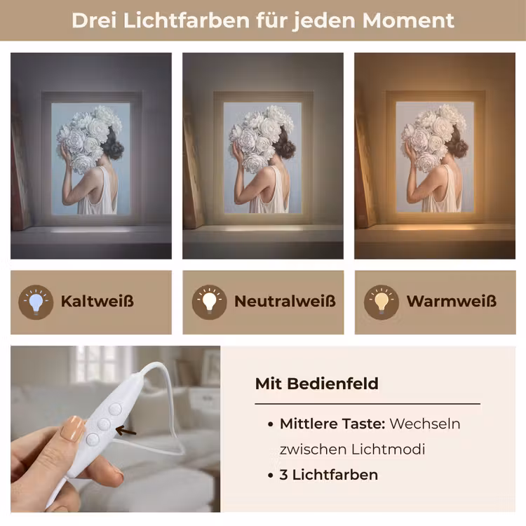 Bloemen - Vrouw - Wit Light Box met kabel (Tafellamp) klein -USP_lichtkleurDE