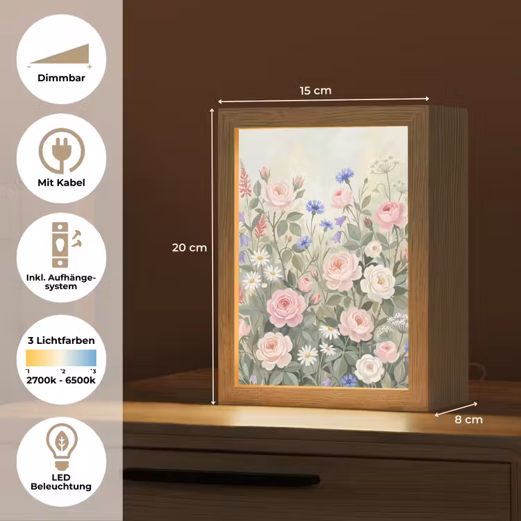 Bloemen - Tuin - Natuur - Kleurrijk Light Box met kabel (Tafellamp) klein -USP_DE