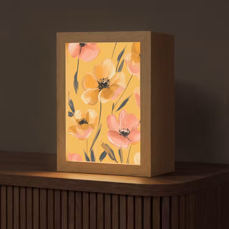 Bloemen - Geschilderd - Geel Light Box met kabel (Tafellamp) klein -z3d_website