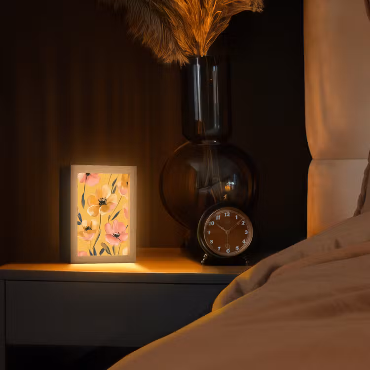 Bloemen - Geschilderd - Geel Light Box met kabel (Tafellamp) klein -sfeer1