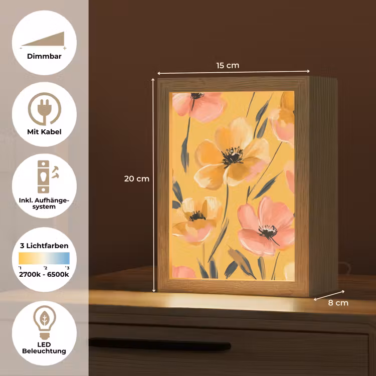 Bloemen - Geschilderd - Geel Light Box met kabel (Tafellamp) klein -USP_DE