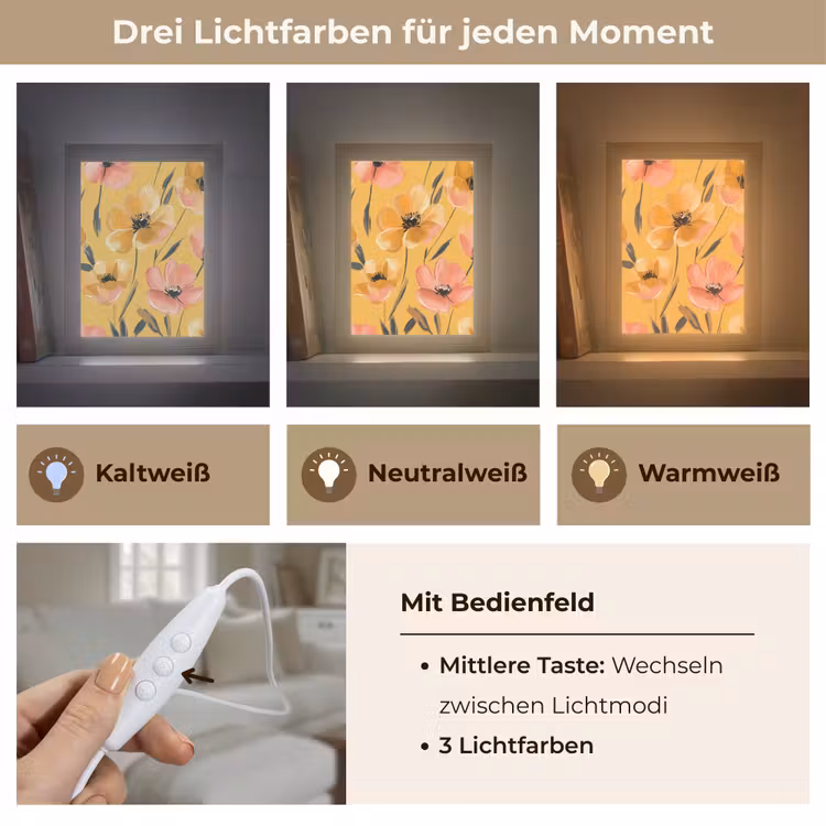 Bloemen - Geschilderd - Geel Light Box met kabel (Tafellamp) klein -USP_lichtkleurDE