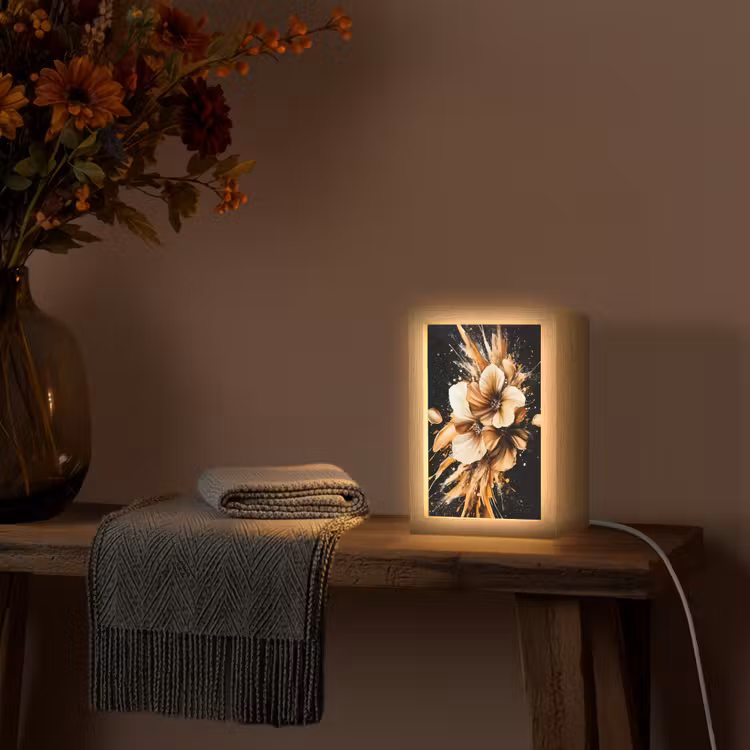 Bloemen - Goud - Graffiti - Zwart - Abstract Light Box met kabel (Tafellamp) klein -sfeer4