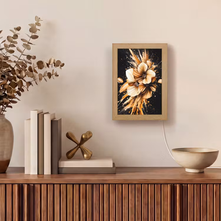 Bloemen - Goud - Graffiti - Zwart - Abstract Light Box met kabel (Tafellamp) klein -sfeer2