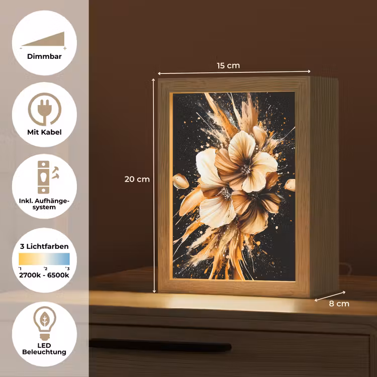 Bloemen - Goud - Graffiti - Zwart - Abstract Light Box met kabel (Tafellamp) klein -USP_DE