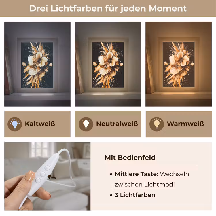 Bloemen - Goud - Graffiti - Zwart - Abstract Light Box met kabel (Tafellamp) klein -USP_lichtkleurDE