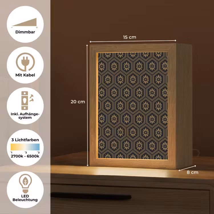 Bloemen - Goud - Hexagon Light Box met kabel (Tafellamp) klein 925 -USP_DE