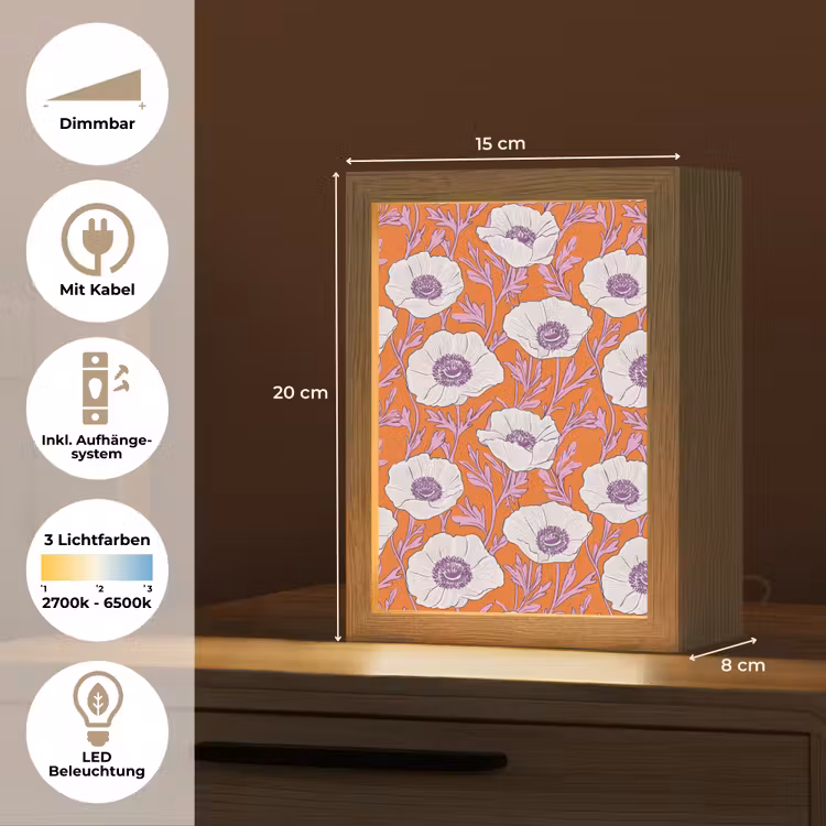 Bloemen - Grafisch - Oranje Light Box met kabel (Tafellamp) klein 925 -USP_DE