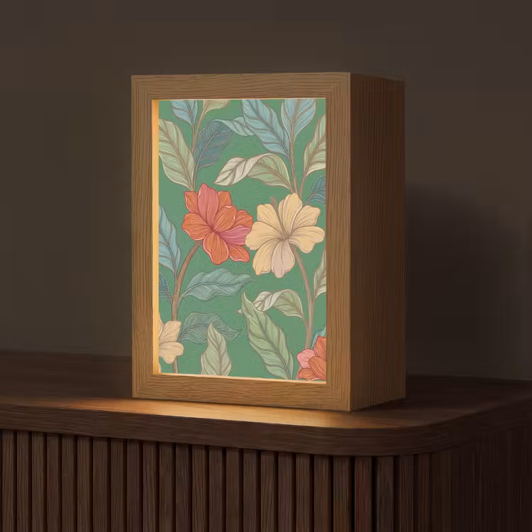 Tischlampe - Blumen – Grün – Illustration - Bloemen - Groen - Illustratie Light Box met kabel (Tafellamp) klein