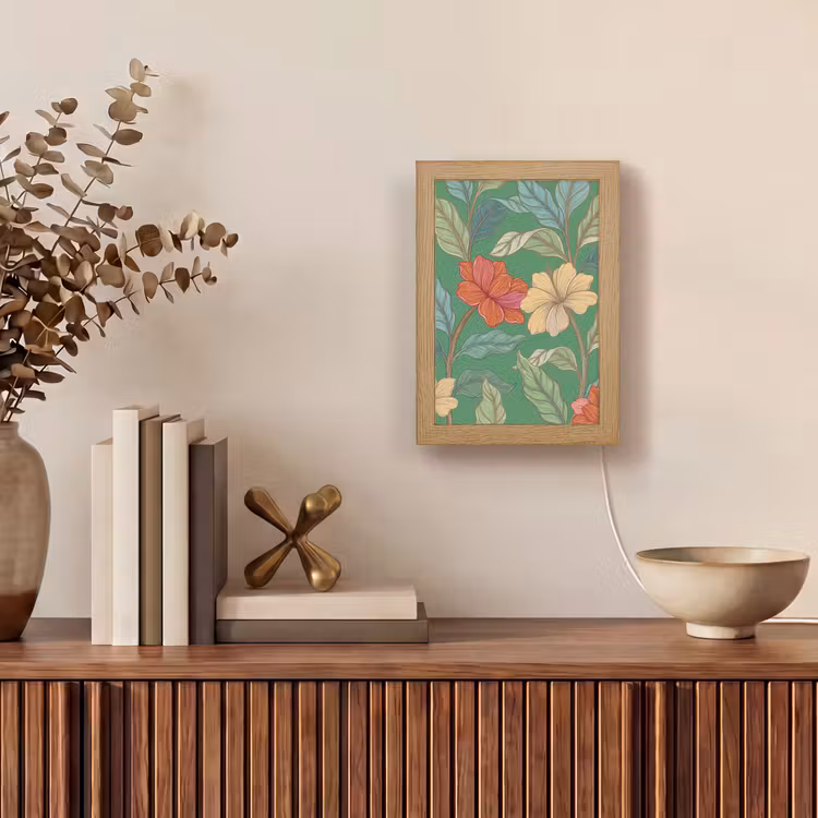 Tischlampe - Blumen – Grün – Illustration - Bloemen - Groen - Illustratie Light Box met kabel (Tafellamp) klein
