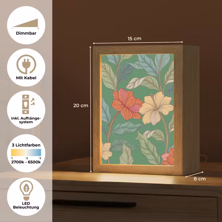 Tischlampe - Blumen – Grün – Illustration - Bloemen - Groen - Illustratie Light Box met kabel (Tafellamp) klein