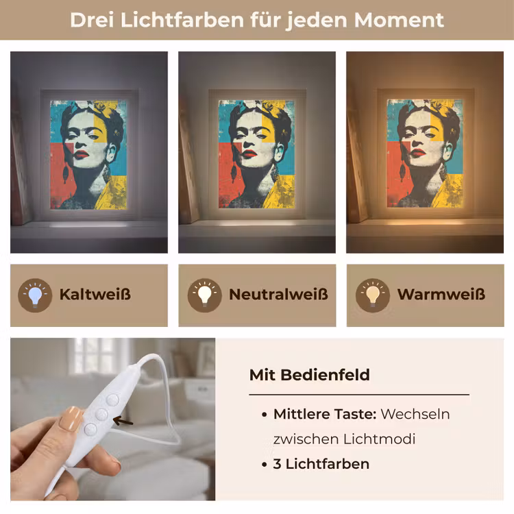 Bloemen - Felle kleuren - Grafisch - Modern Light Box met kabel (Tafellamp) klein -USP_lichtkleurDE