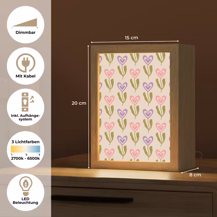 Bloemen - Hartjes - Patroon Light Box met kabel (Tafellamp) klein 925 -USP_DE