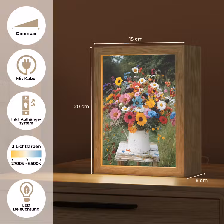 Bloemen - Krukje - Gieter - Veld Light Box met kabel (Tafellamp) klein -USP_DE