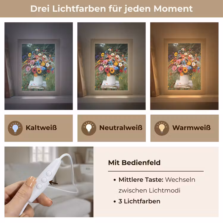 Bloemen - Krukje - Gieter - Veld Light Box met kabel (Tafellamp) klein -USP_lichtkleurDE