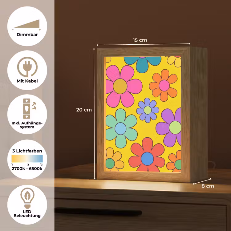 Bloemen - Illustratie - Kleurrijk Light Box met kabel (Tafellamp) klein -USP_DE