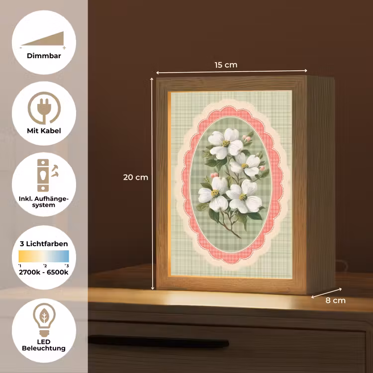 Bloemen - Illustratie - Geruit - Groen Light Box met kabel (Tafellamp) klein -USP_DE