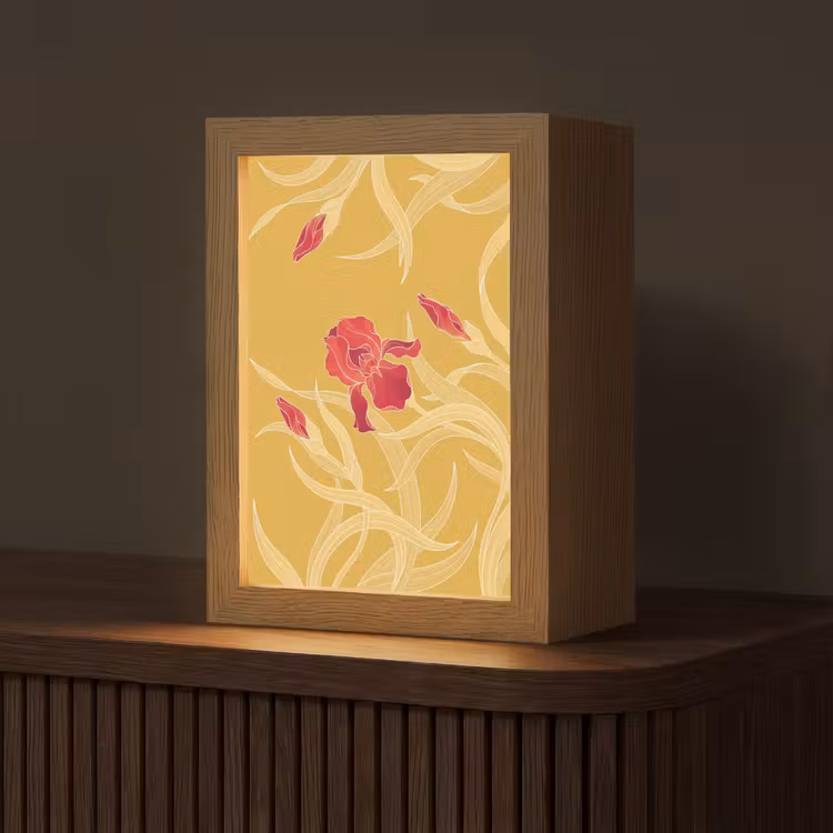Tischlampe - Blumen – Illustration – Rot - Bloemen - Illustratie - Rood Light Box met kabel (Tafellamp) klein