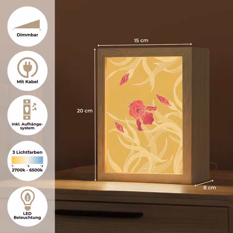 Tischlampe - Blumen – Illustration – Rot - Bloemen - Illustratie - Rood Light Box met kabel (Tafellamp) klein