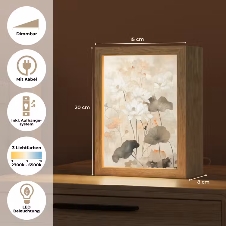 Bloemen - Japandi - Wabi sabi Light Box met kabel (Tafellamp) klein -USP_DE
