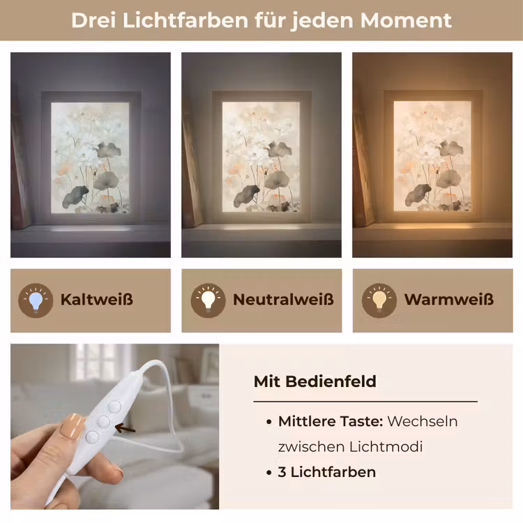 Bloemen - Japandi - Wabi sabi Light Box met kabel (Tafellamp) klein -USP_lichtkleurDE
