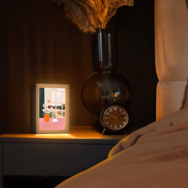 Bloemen - Koffie - Raam Light Box met kabel (Tafellamp) klein -sfeer1