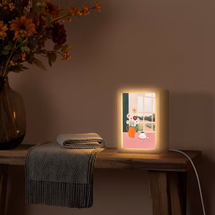 Bloemen - Koffie - Raam Light Box met kabel (Tafellamp) klein -sfeer4