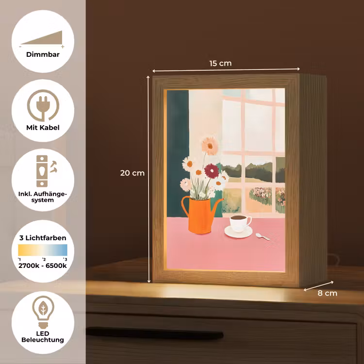 Bloemen - Koffie - Raam Light Box met kabel (Tafellamp) klein -USP_DE