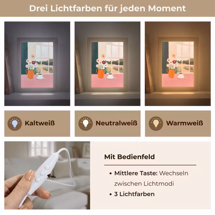 Bloemen - Koffie - Raam Light Box met kabel (Tafellamp) klein -USP_lichtkleurDE