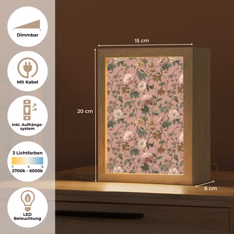 Bloemen - Klassiek - Roze Light Box met kabel (Tafellamp) klein 925 -USP_DE