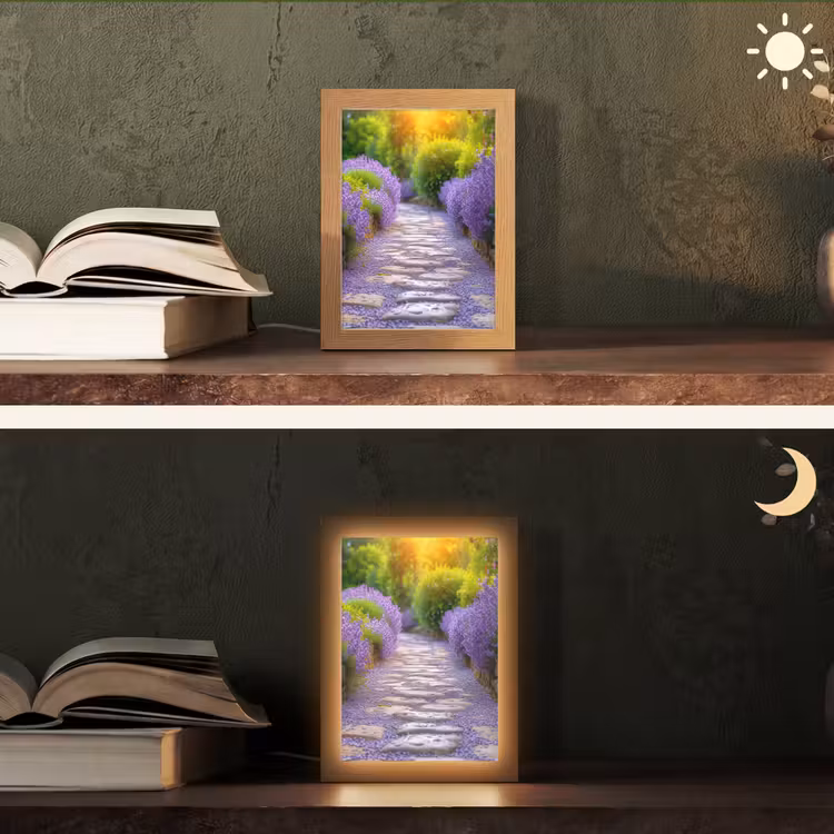 Bloemen - Pad - lavendel - Tuin Light Box met kabel (Tafellamp) klein -sfeer3