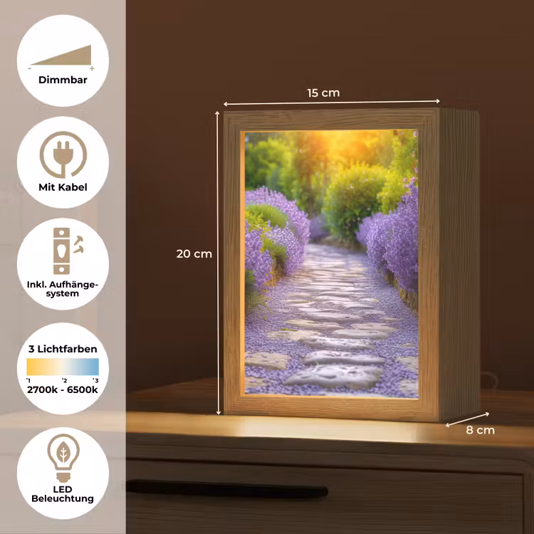 Bloemen - Pad - lavendel - Tuin Light Box met kabel (Tafellamp) klein -USP_DE